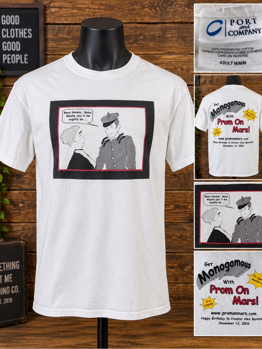 Port and Company White Graphic Tee with Comic Panel and Red Accents